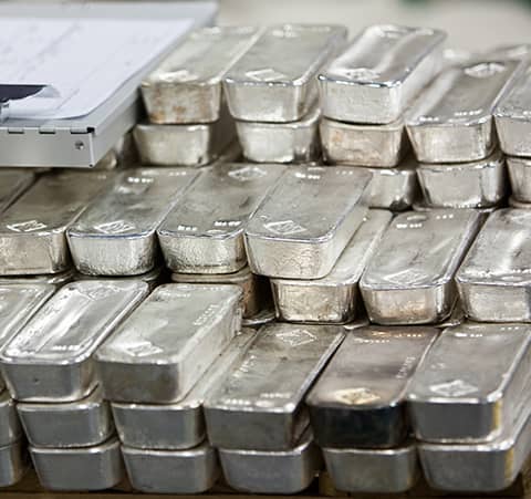 Silver bars on a palette in IDS storage